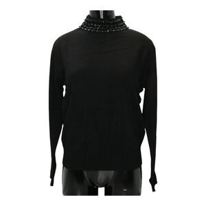 Carlucci Sweater Black Size M Womens High Collar Embellished Rhinestone Pullover